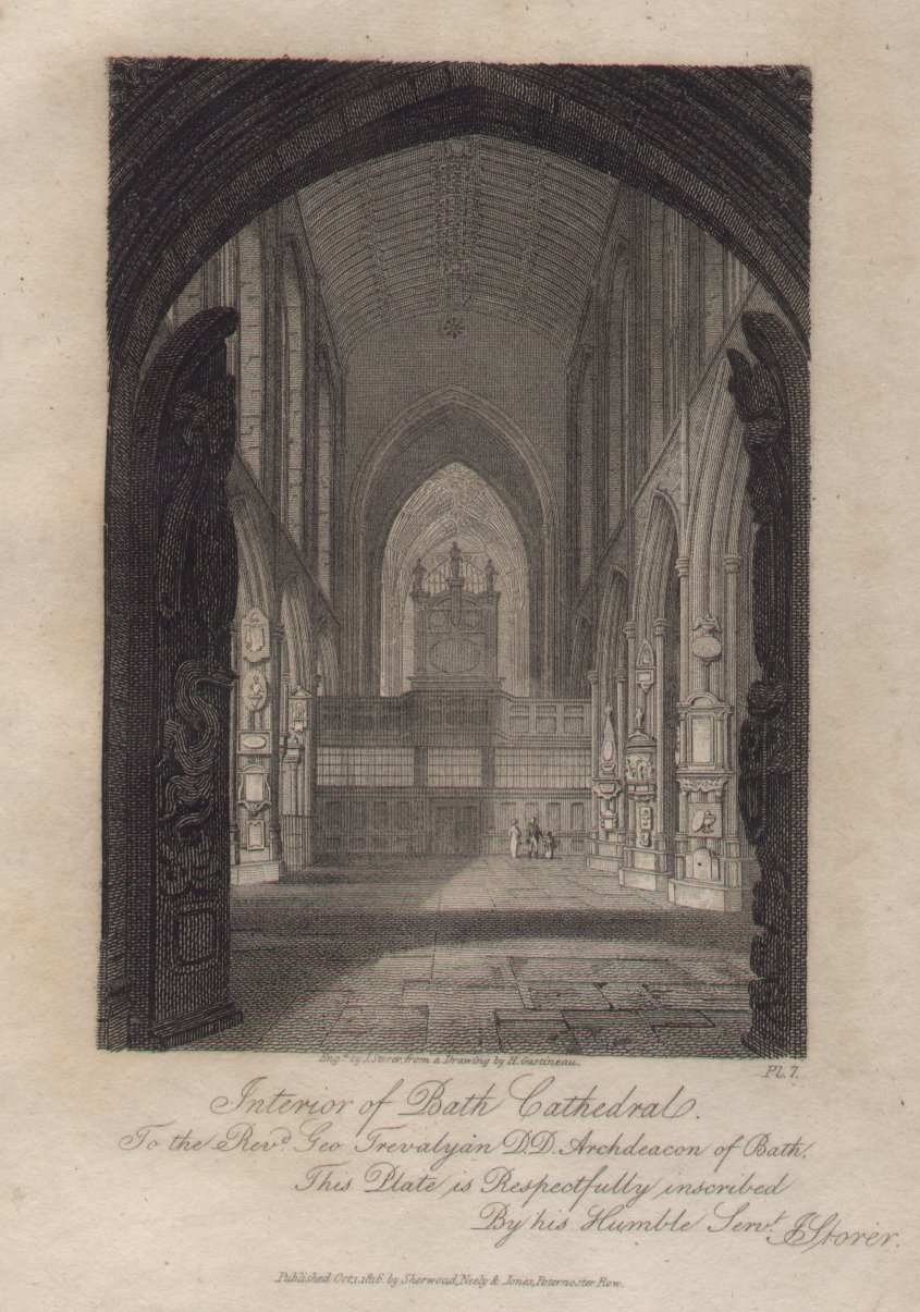Print - Interior of Bath Cathedral. Pl.7 - Storer
